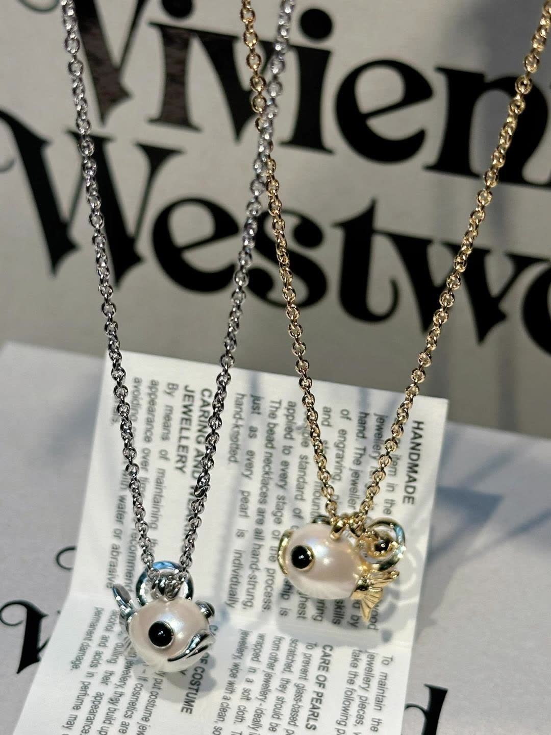 Vivienne Westwood Gold Pearl Fish Necklace and Earring Set
